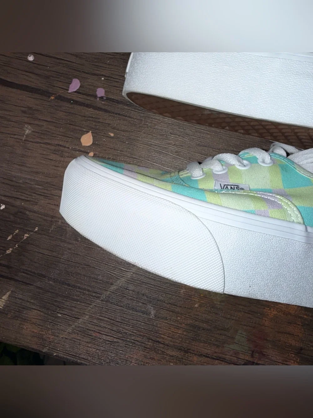 Vans Pastel Checkerboard Platform Sneakers in Mint, Lavender&Aqua Women’s Size 6